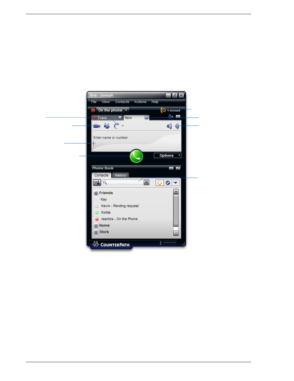 4 placing a call, Placing a call | CounterPath Bria 2.3 User Guide User Manual | Page 16 / 98