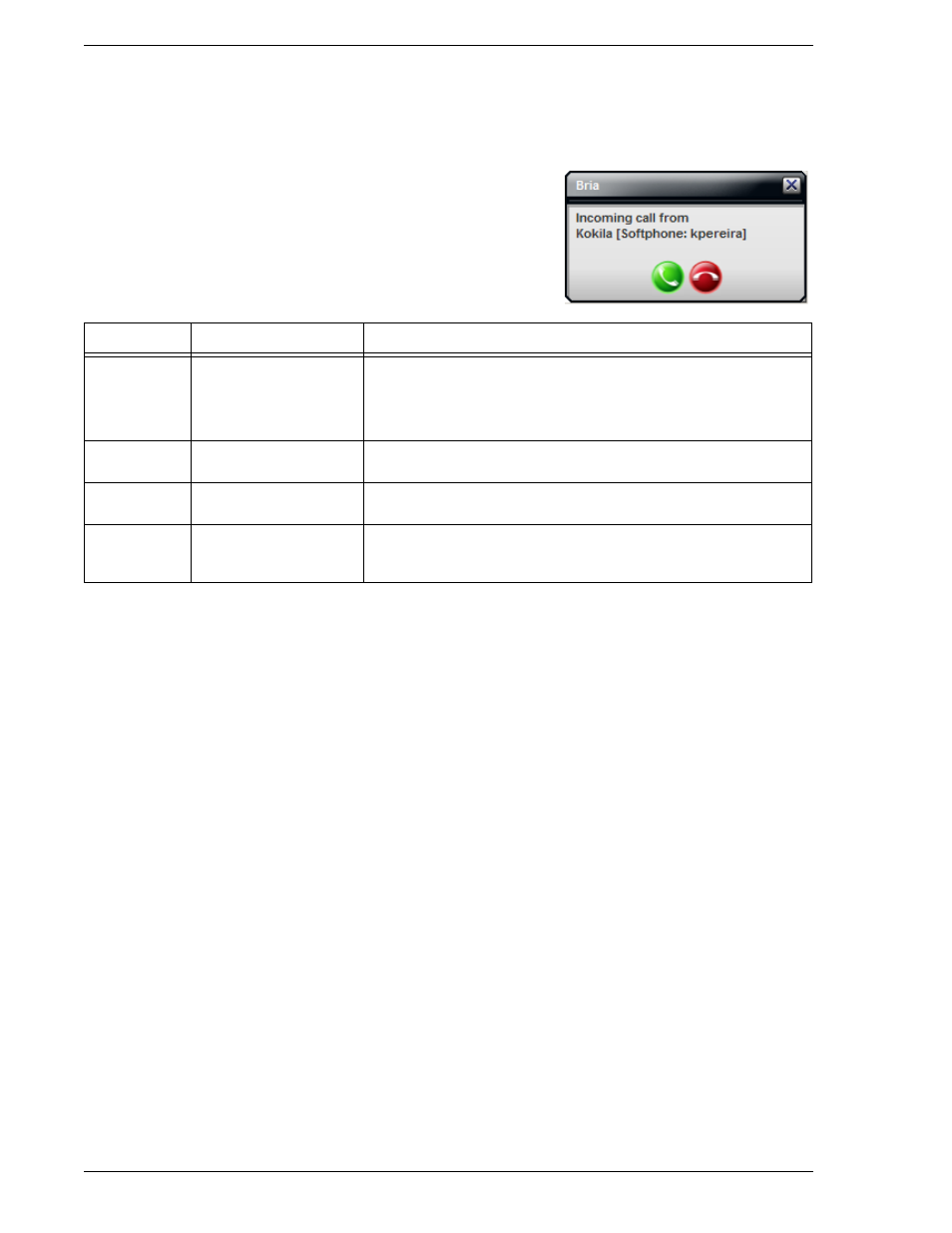 5 handling an incoming call, Handling an incoming call | CounterPath Bria 2.3 User Guide User Manual | Page 20 / 98