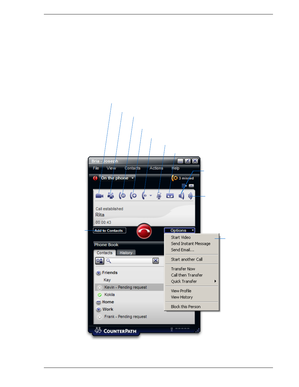 6 handling an established call, Handling an established call | CounterPath Bria 2.3 User Guide User Manual | Page 21 / 98