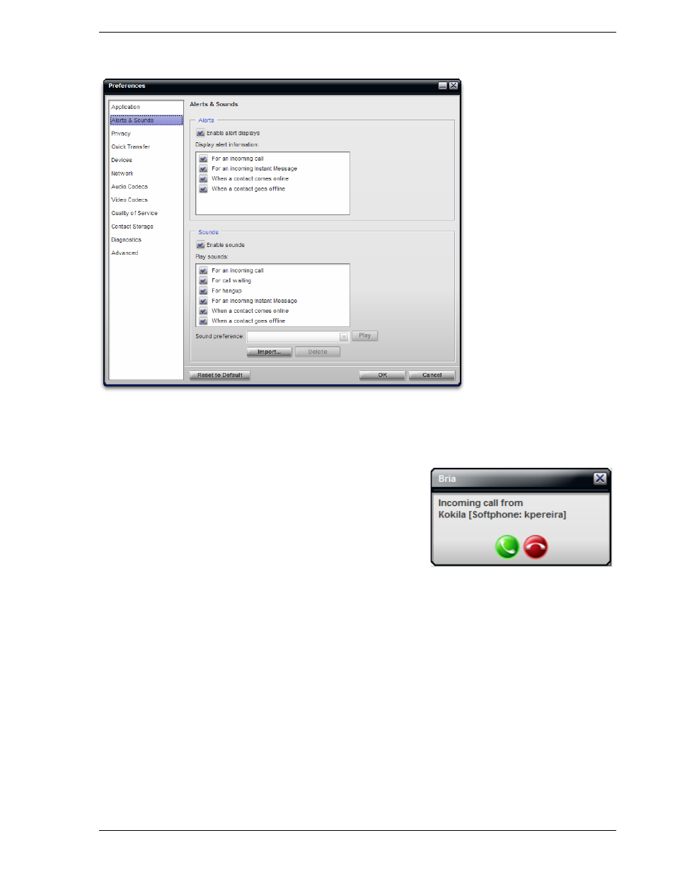 Preferences – alerts & sounds | CounterPath Bria 2.3 User Guide User Manual | Page 53 / 98