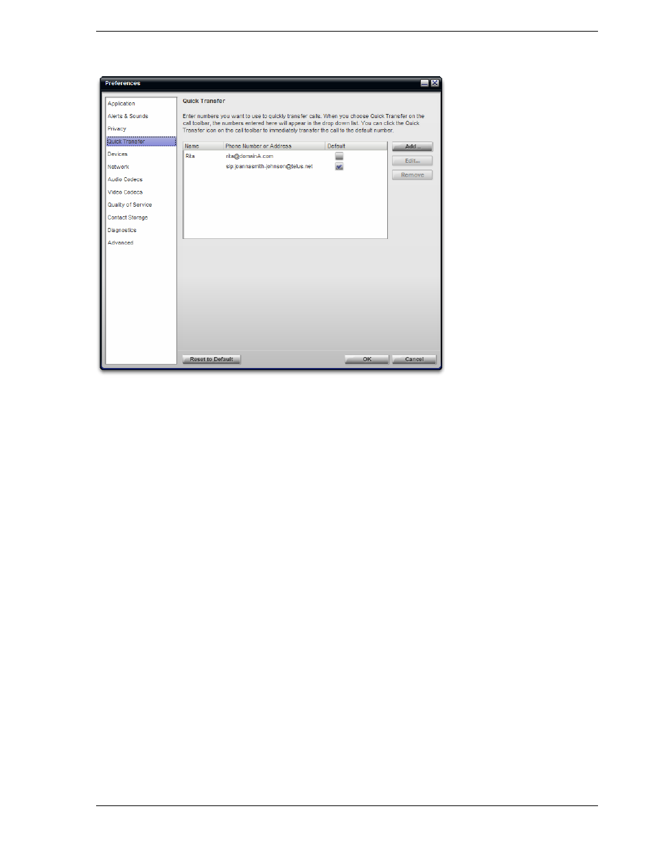 Preferences – quick transfer | CounterPath Bria 2.3 User Guide User Manual | Page 55 / 98