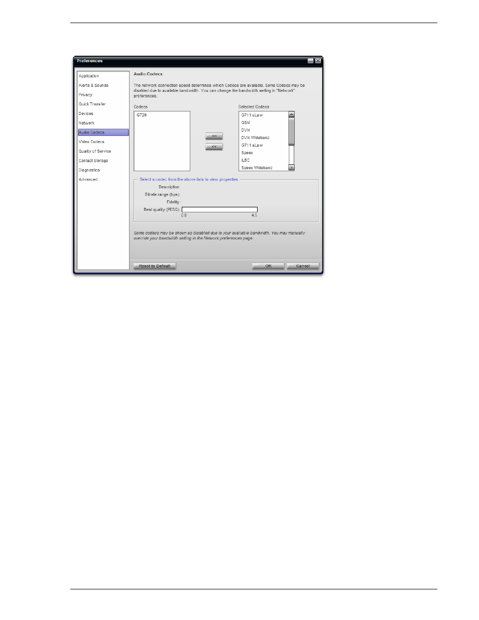 Preferences – audio codecs | CounterPath Bria 2.3 User Guide User Manual | Page 59 / 98