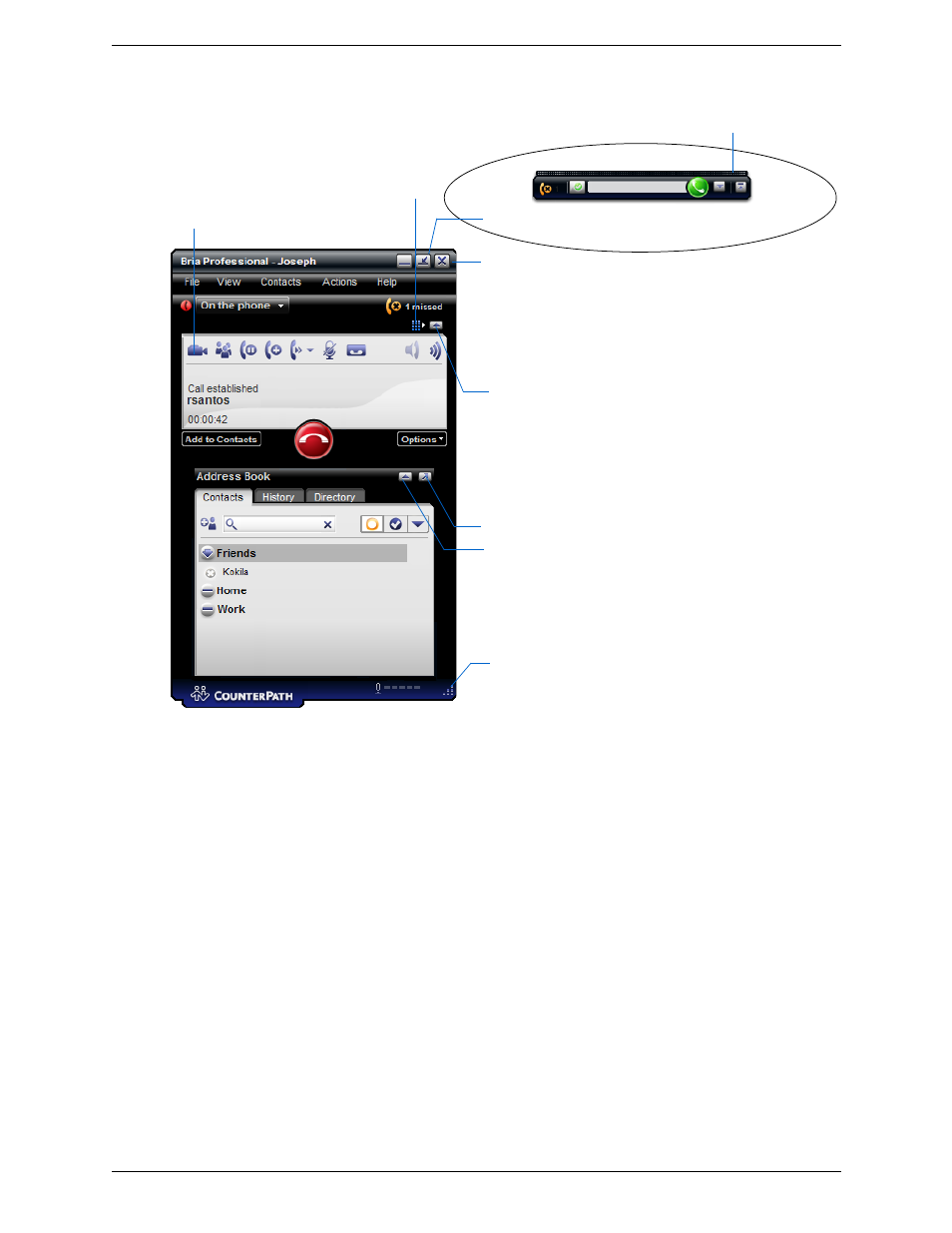 Showing and hiding parts of the softphone | CounterPath Bria Professional 2.3 User Guide User Manual | Page 14 / 68