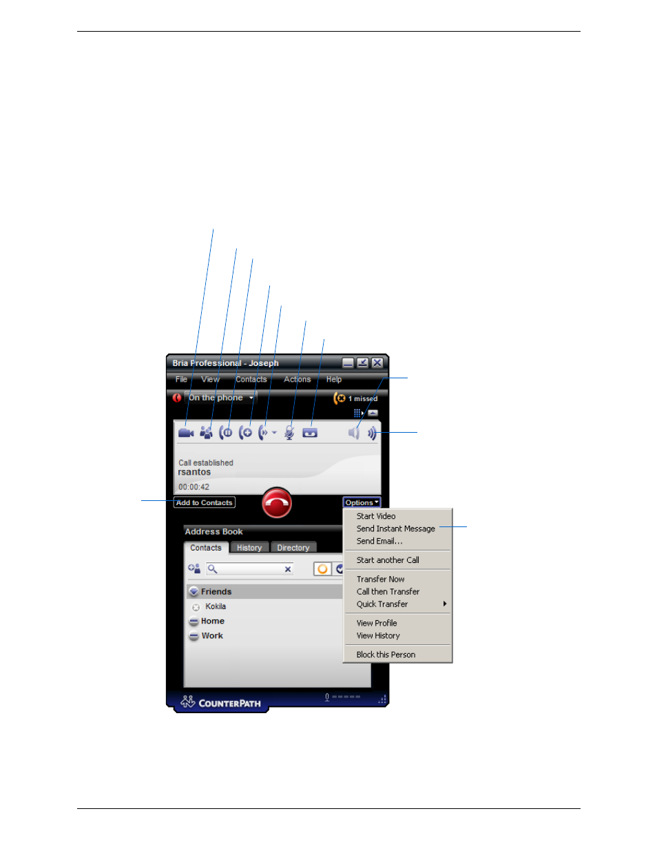 6 handling an established call, Handling an established call | CounterPath Bria Professional 2.3 User Guide User Manual | Page 20 / 68