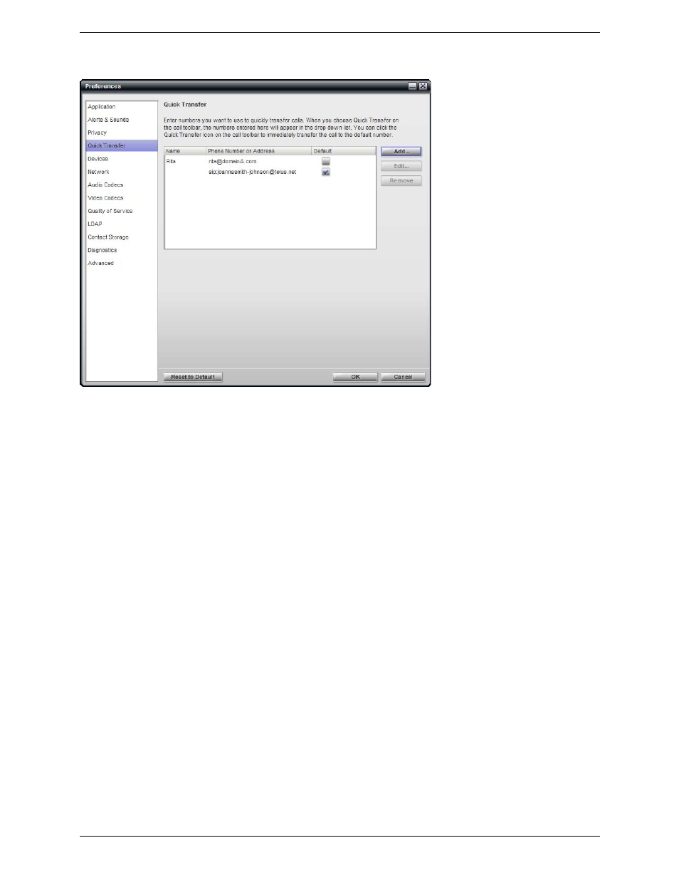 Preferences – quick transfer | CounterPath Bria Professional 2.3 User Guide User Manual | Page 55 / 68