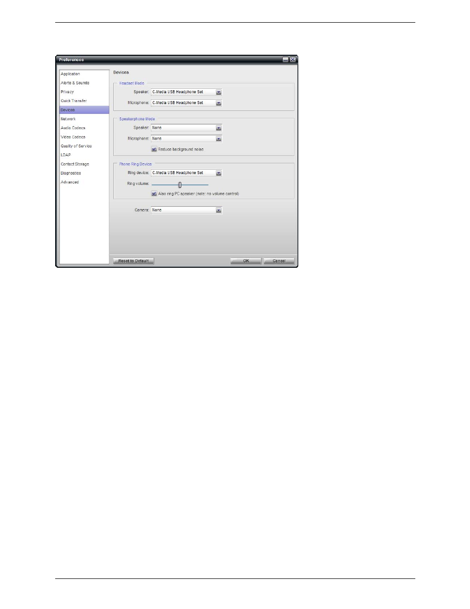 Preferences – devices | CounterPath Bria Professional 2.3 User Guide User Manual | Page 56 / 68