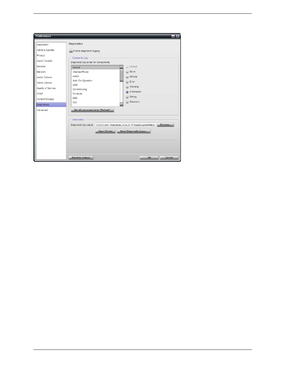 Preferences – diagnostics | CounterPath Bria Professional 2.3 User Guide User Manual | Page 60 / 68