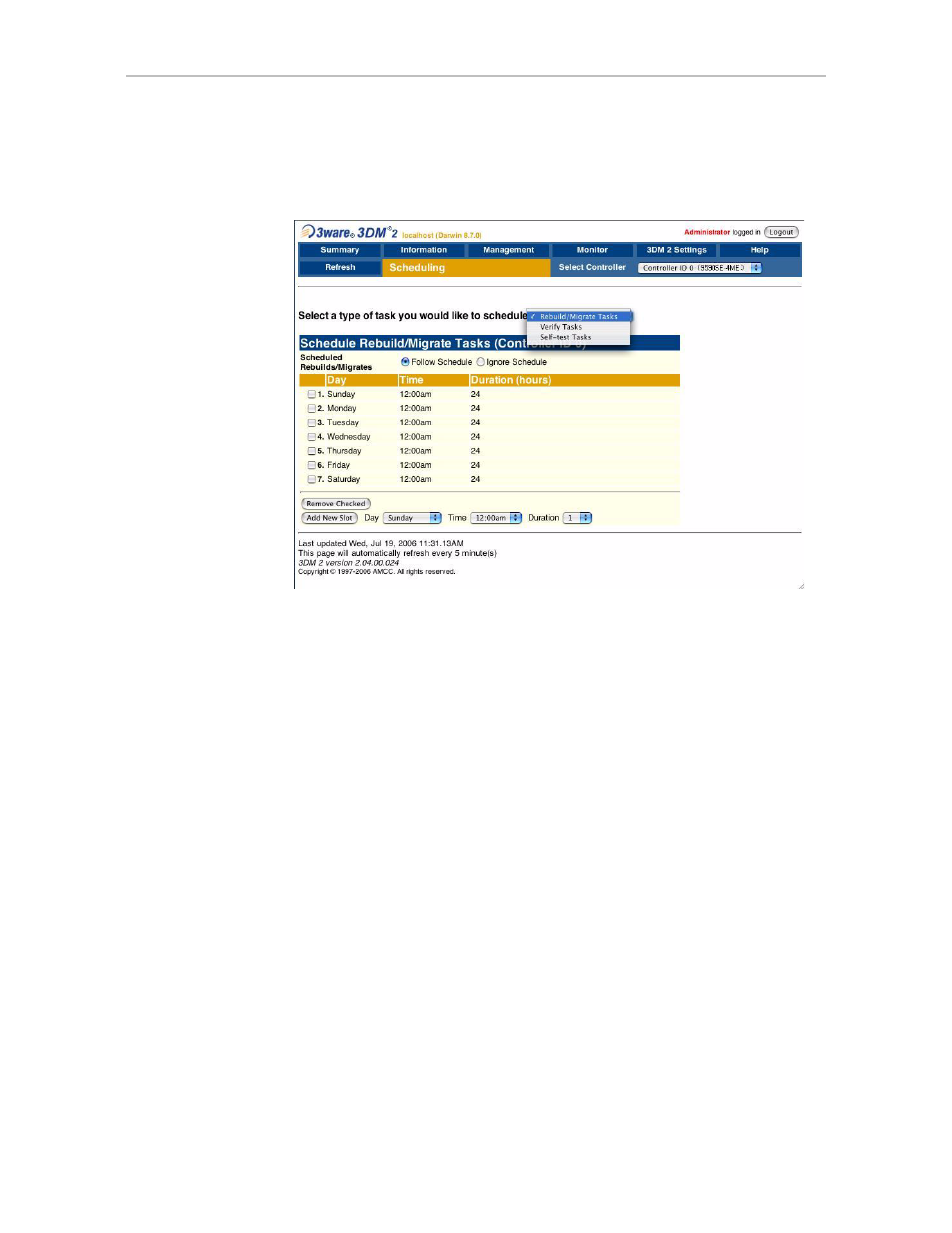 Scheduling page | AMCC 3WARE 720-0138-00 User Manual | Page 105 / 170