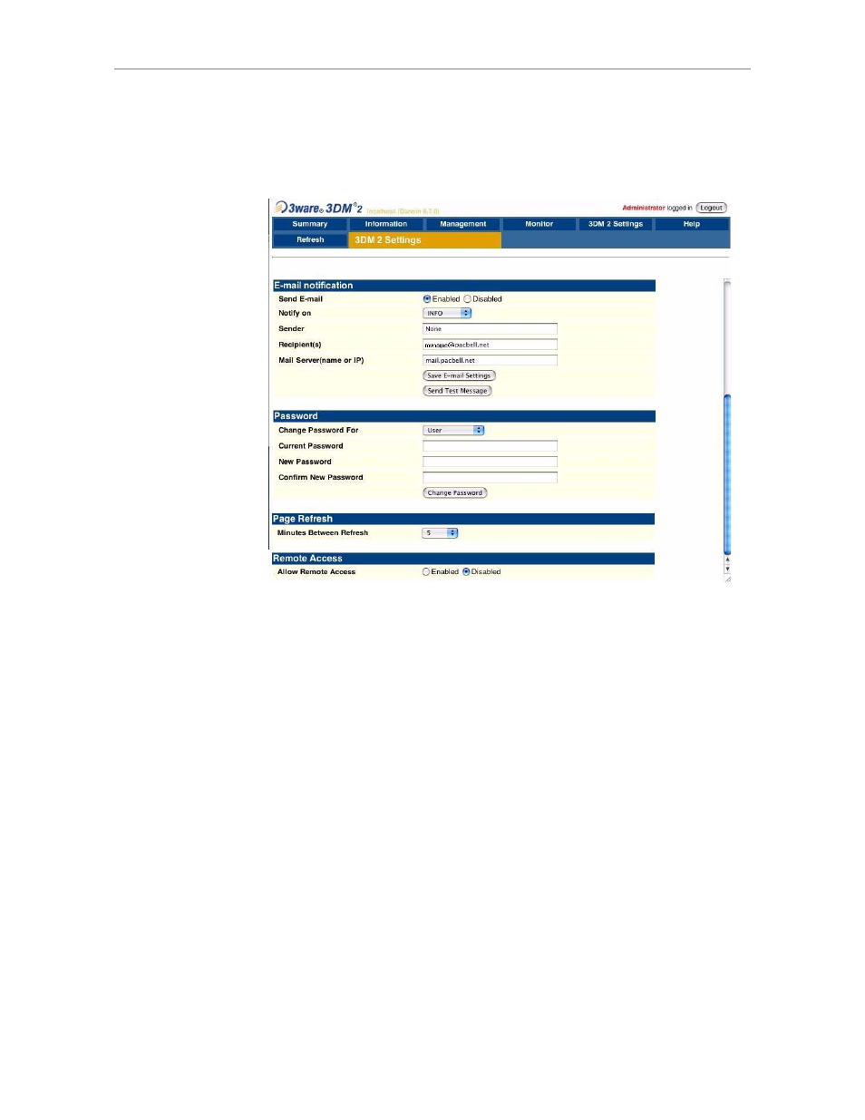 E-mail notification, 3dm 2 settings page | AMCC 3WARE 720-0138-00 User Manual | Page 117 / 170