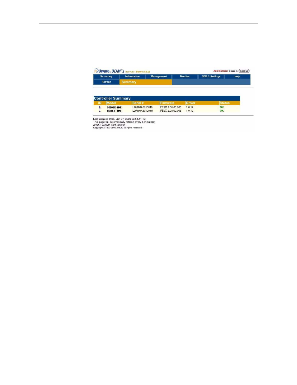 Controller summary page | AMCC 3WARE 720-0138-00 User Manual | Page 94 / 170