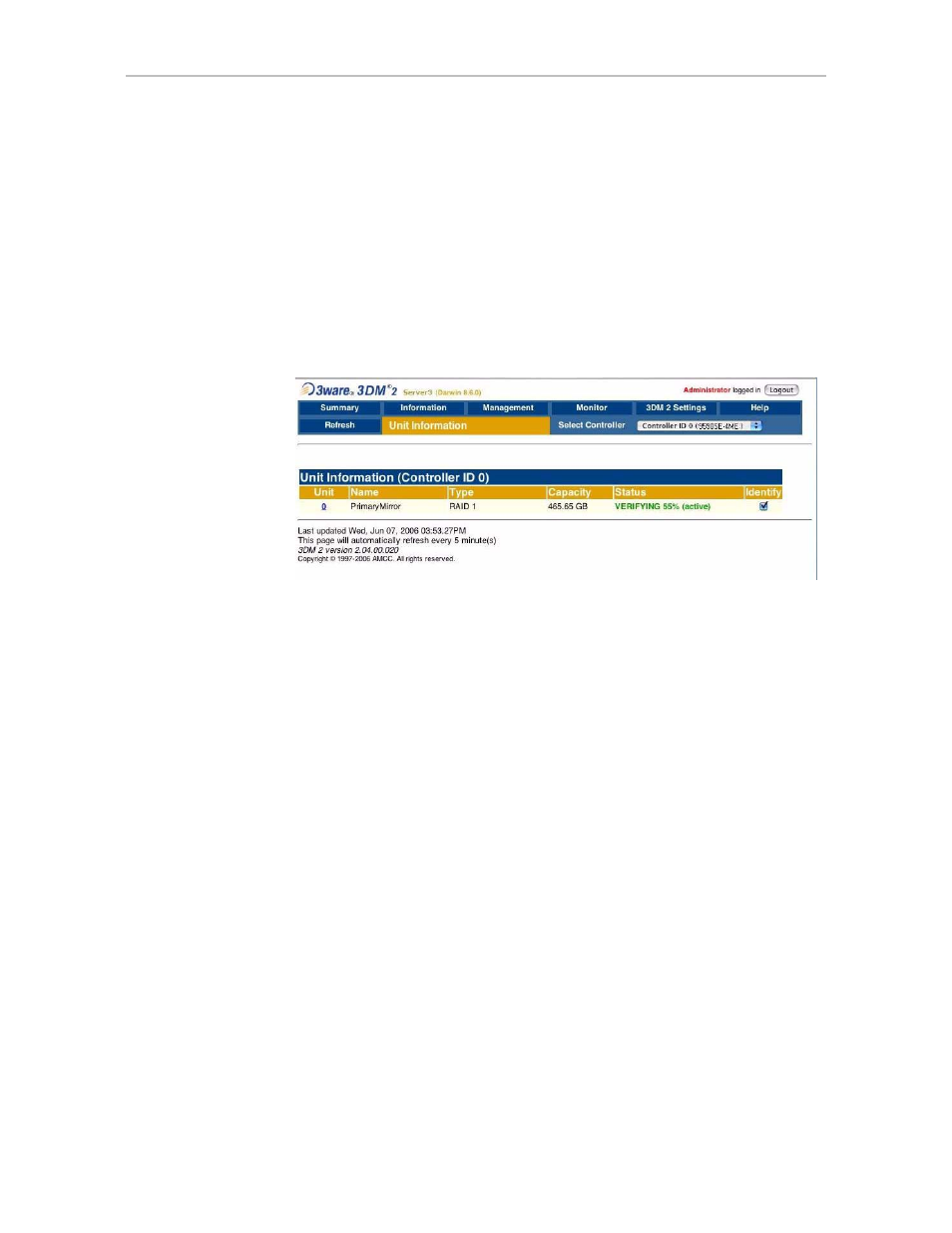 Unit information page | AMCC 3WARE 720-0138-00 User Manual | Page 96 / 170
