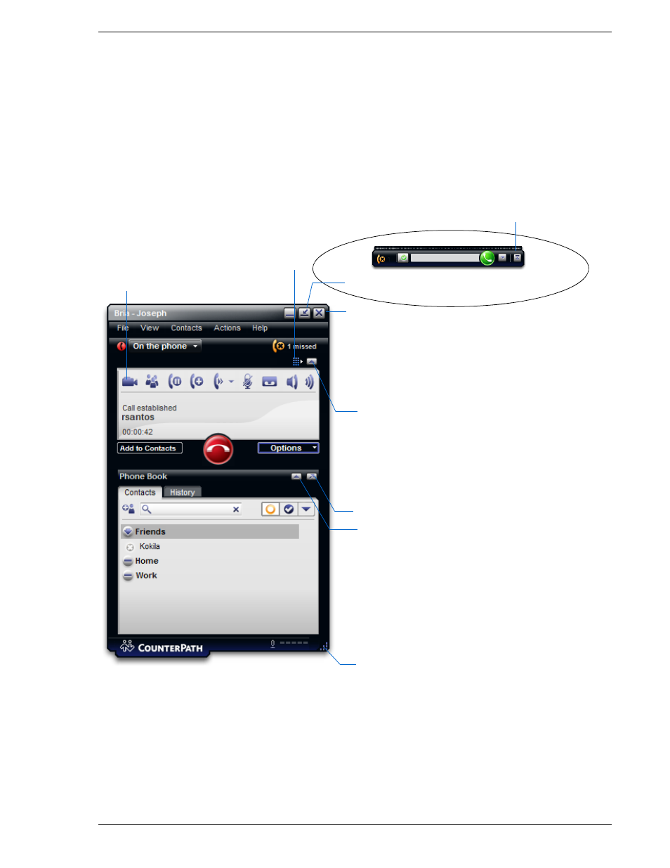 Showing and hiding parts of the mmc | CounterPath Bria 2.2 User Guide User Manual | Page 15 / 96