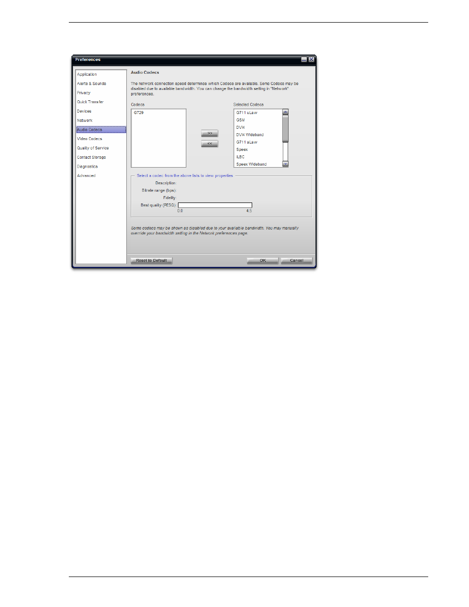 Preferences – audio codecs | CounterPath Bria 2.2 User Guide User Manual | Page 59 / 96