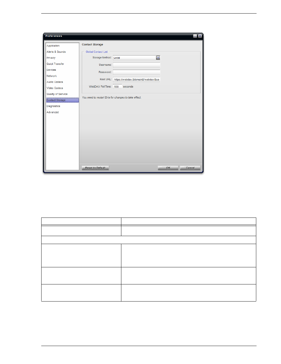 Preferences – contact storage | CounterPath Bria 2.2 User Guide User Manual | Page 63 / 96