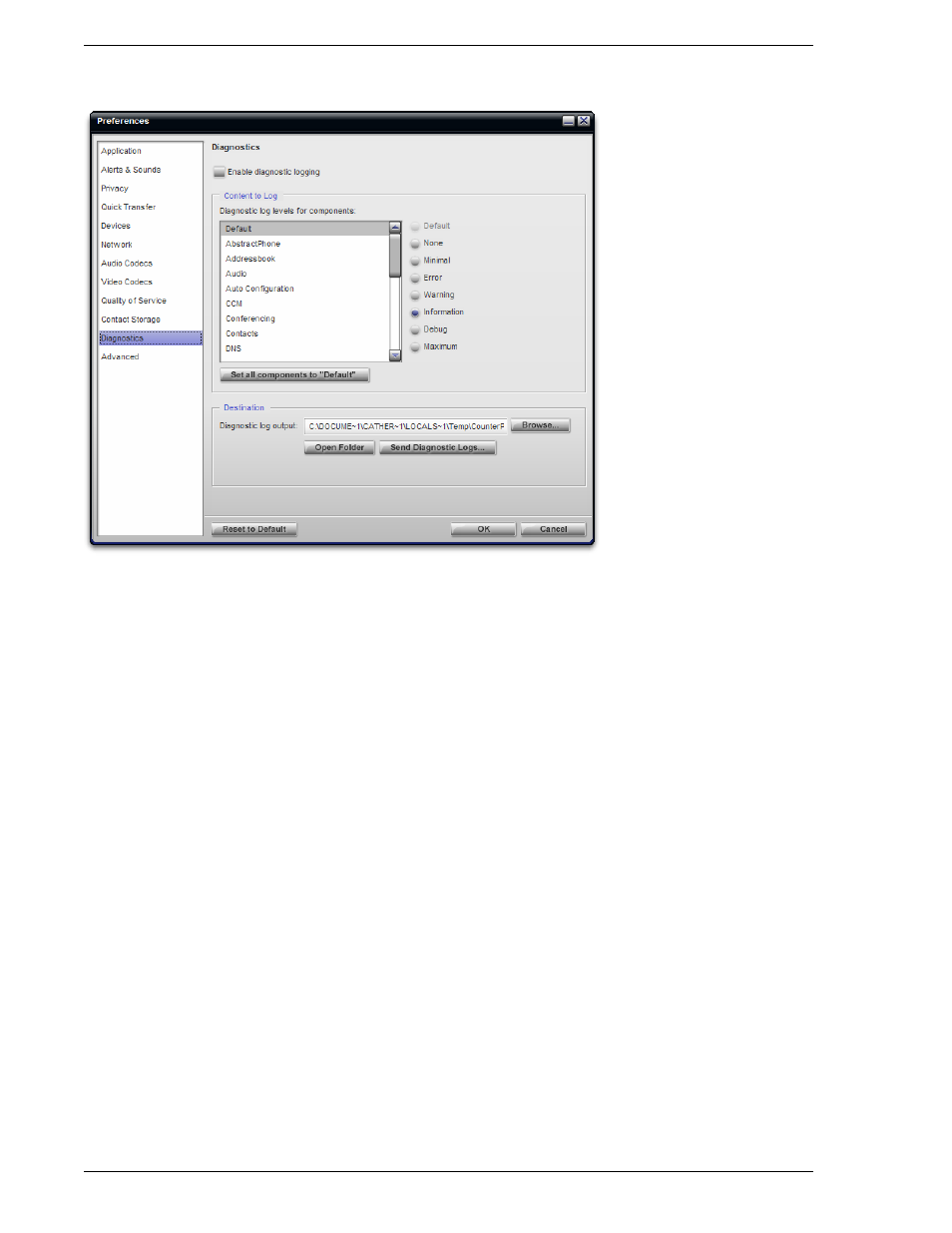 Preferences – diagnostics | CounterPath Bria 2.2 User Guide User Manual | Page 64 / 96