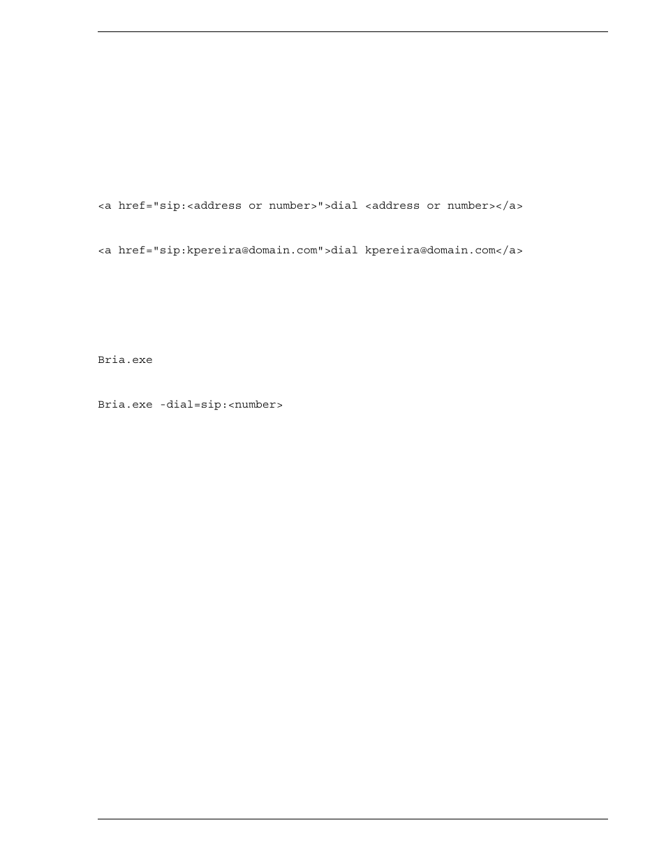 E other ways to run bria, E.1 from a hyperlink, E.2 from the command line | CounterPath Bria 2.2 User Guide User Manual | Page 93 / 96
