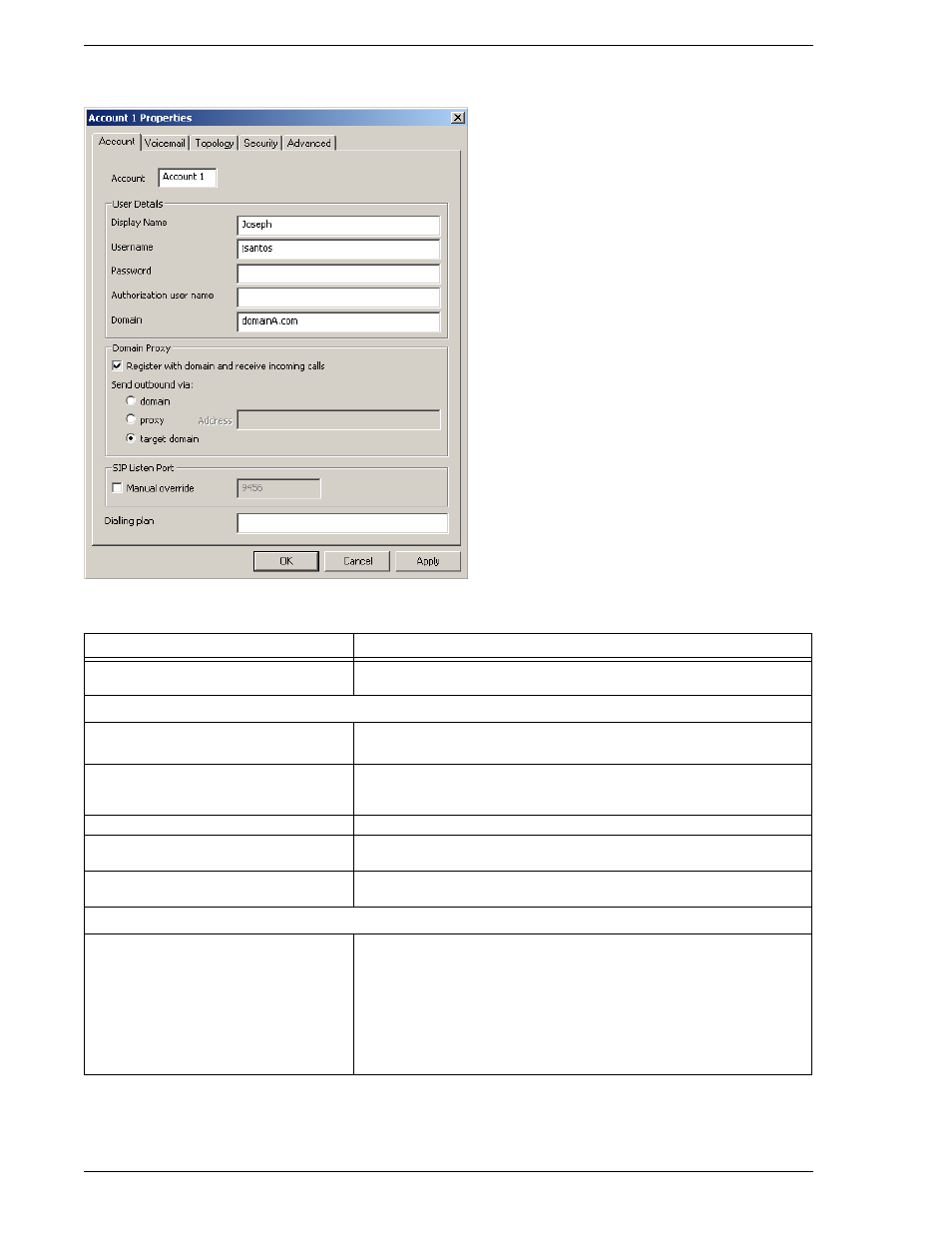 Account properties – account | CounterPath Bria 2.1 User Guide User Manual | Page 60 / 90