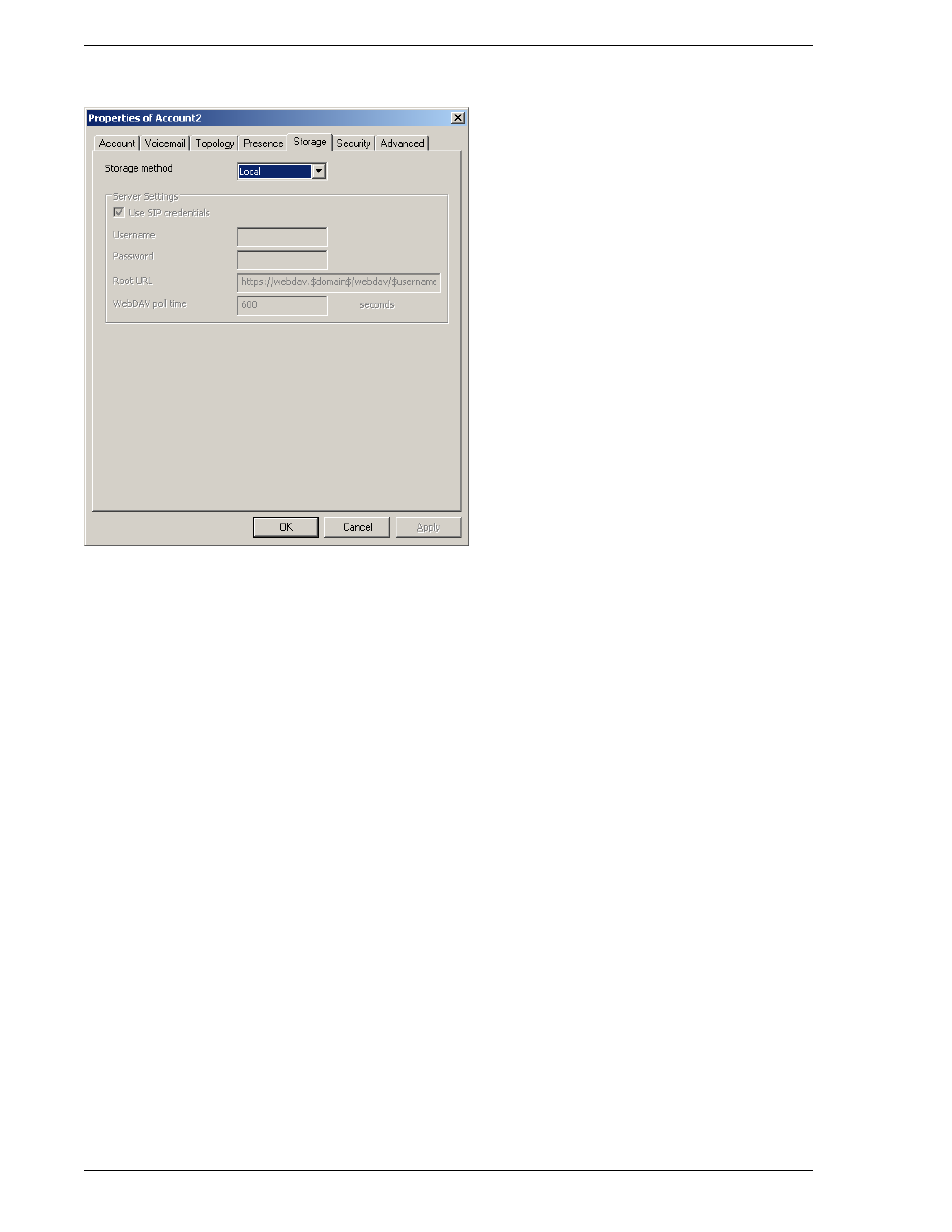 Account properties – storage | CounterPath Bria 2.1 User Guide User Manual | Page 68 / 90