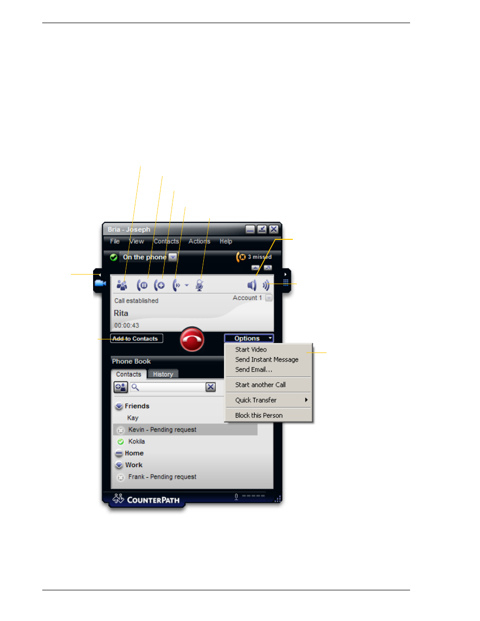 6 handling an established call | CounterPath Bria 2.0 User Guide User Manual | Page 18 / 88