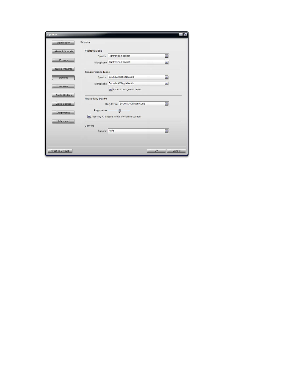 Options – devices | CounterPath Bria 2.0 User Guide User Manual | Page 49 / 88
