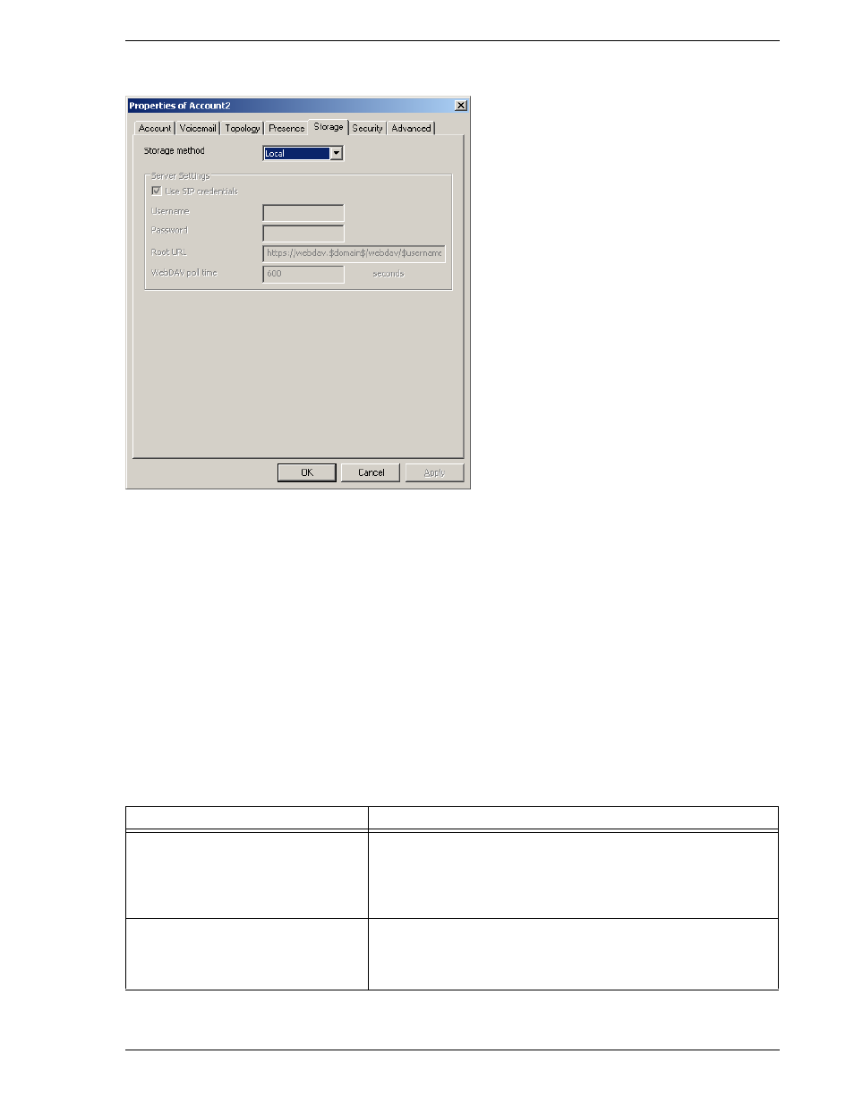 Account properties – storage | CounterPath Bria 2.0 User Guide User Manual | Page 67 / 88