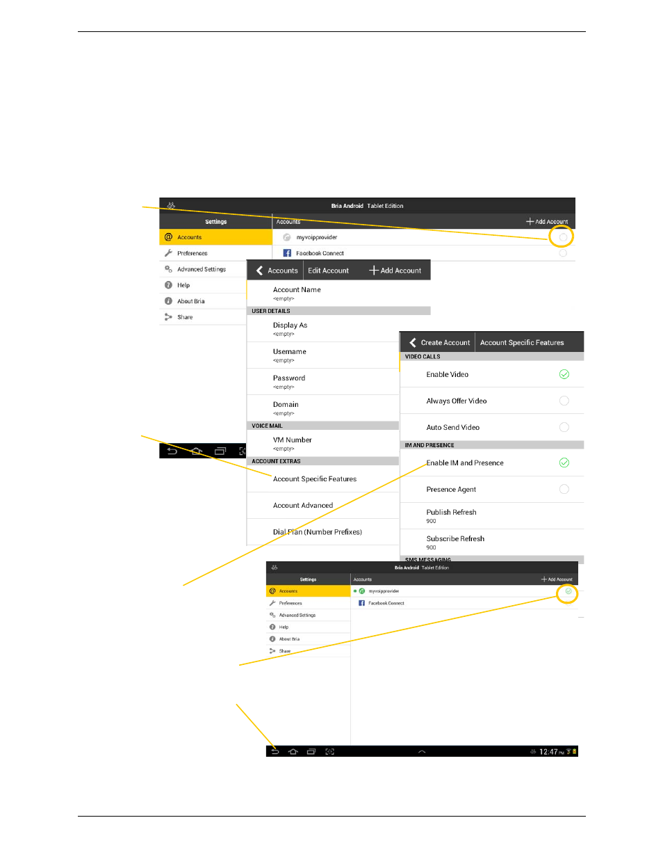 For sip simple | CounterPath Bria Android Tablet Edition 3.1 User Guide User Manual | Page 13 / 74