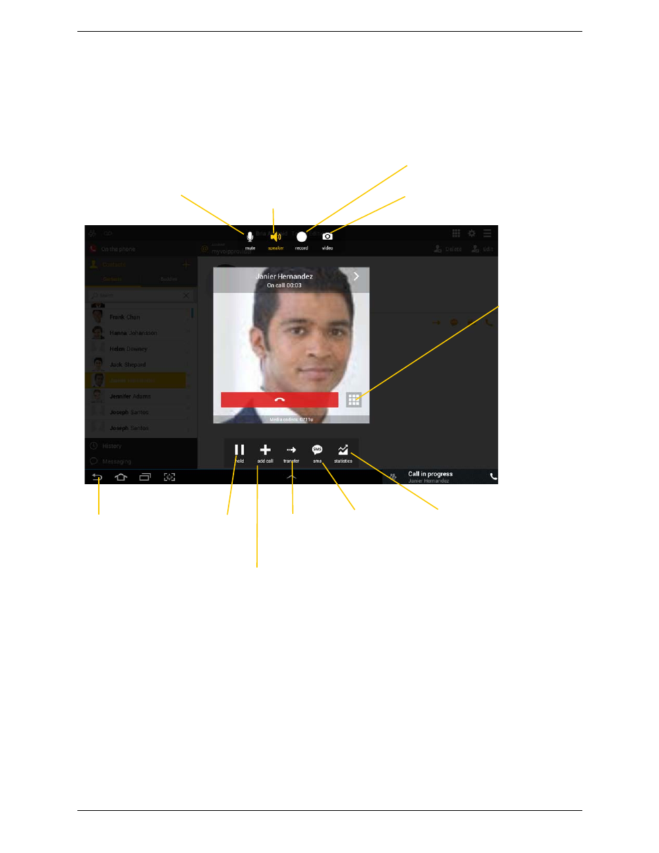 4 handling one established call, Handling one established call, Call in foreground | CounterPath Bria Android Tablet Edition 3.1 User Guide User Manual | Page 21 / 74