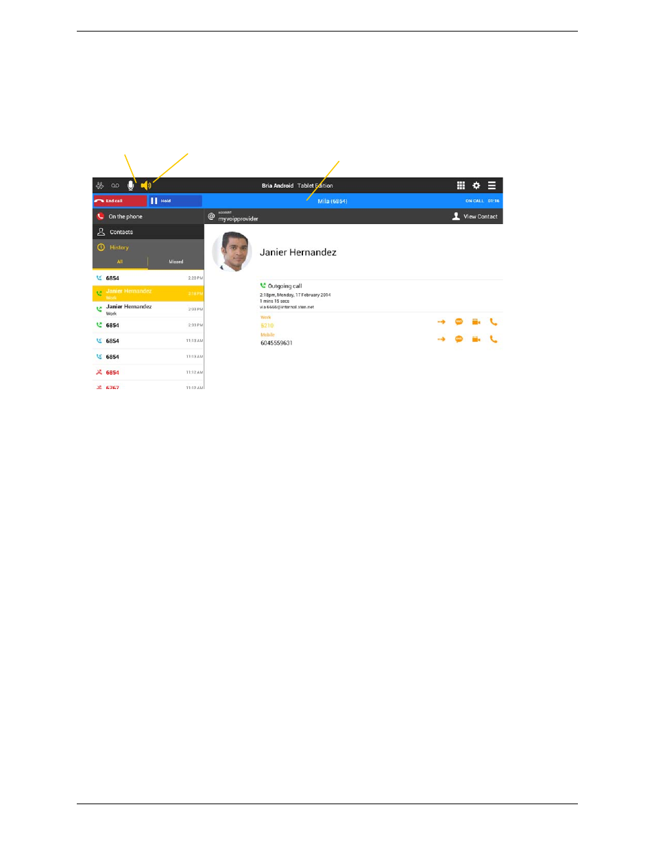 Call in background (minimized) | CounterPath Bria Android Tablet Edition 3.1 User Guide User Manual | Page 22 / 74