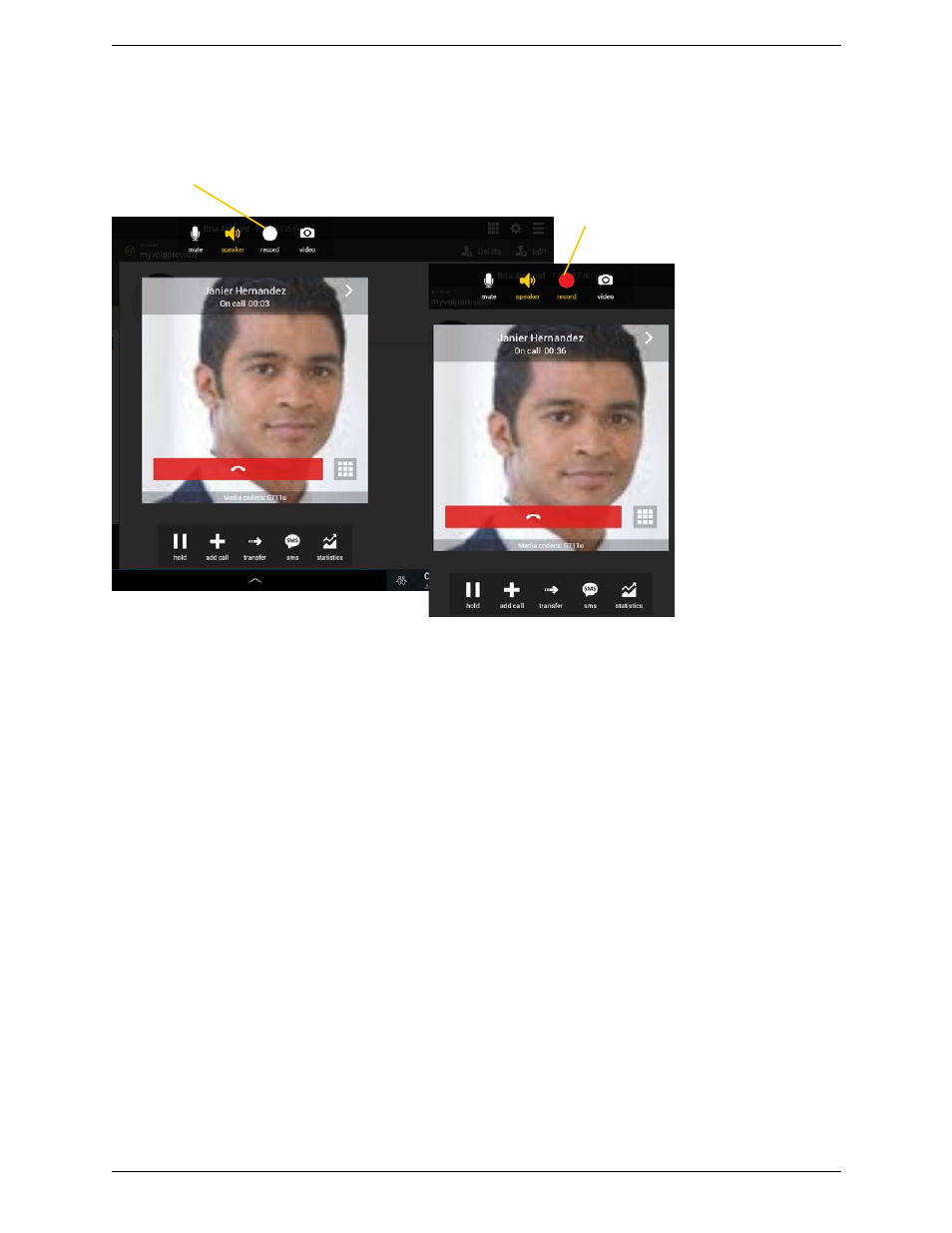 5 recording calls, Recording calls | CounterPath Bria Android Tablet Edition 3.1 User Guide User Manual | Page 23 / 74