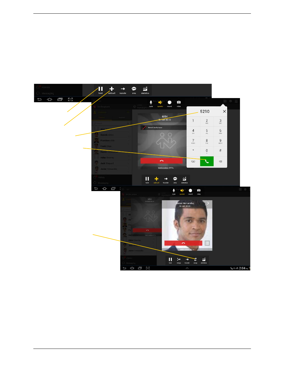 6 placing a second bria call, Placing a second bria call | CounterPath Bria Android Tablet Edition 3.1 User Guide User Manual | Page 25 / 74