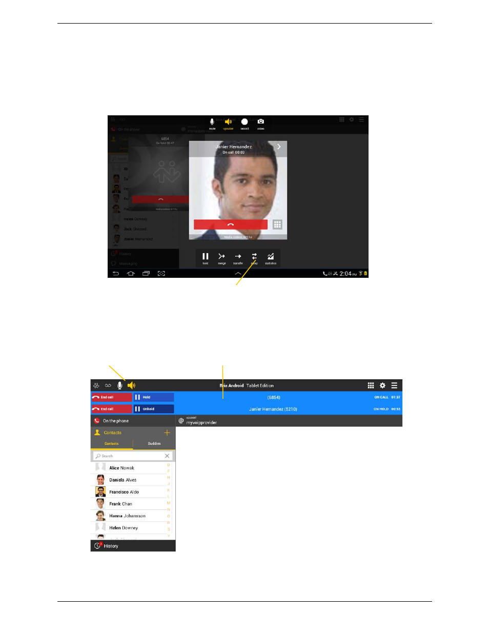 7 handling two established calls, Handling two established calls | CounterPath Bria Android Tablet Edition 3.1 User Guide User Manual | Page 27 / 74