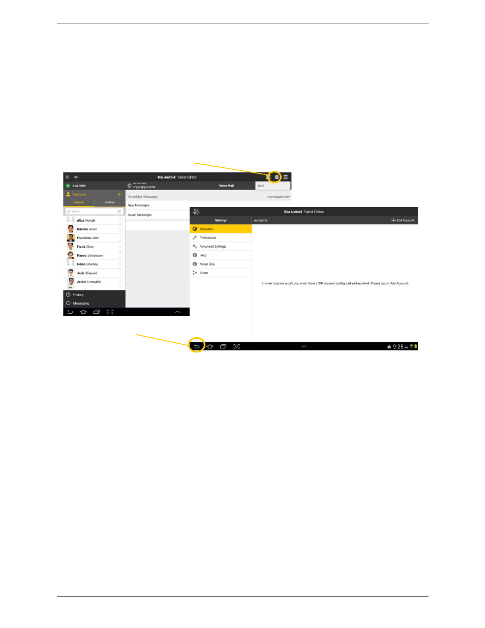 5 settings, Settings, 5settings | CounterPath Bria Android Tablet Edition 3.1 User Guide User Manual | Page 51 / 74