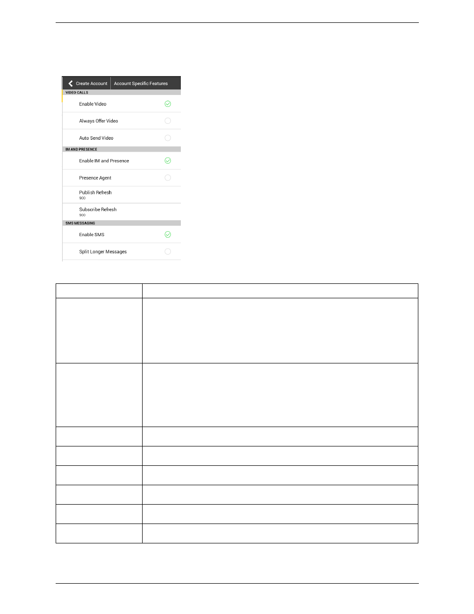 Account specific features (sip) | CounterPath Bria Android Tablet Edition 3.1 User Guide User Manual | Page 53 / 74