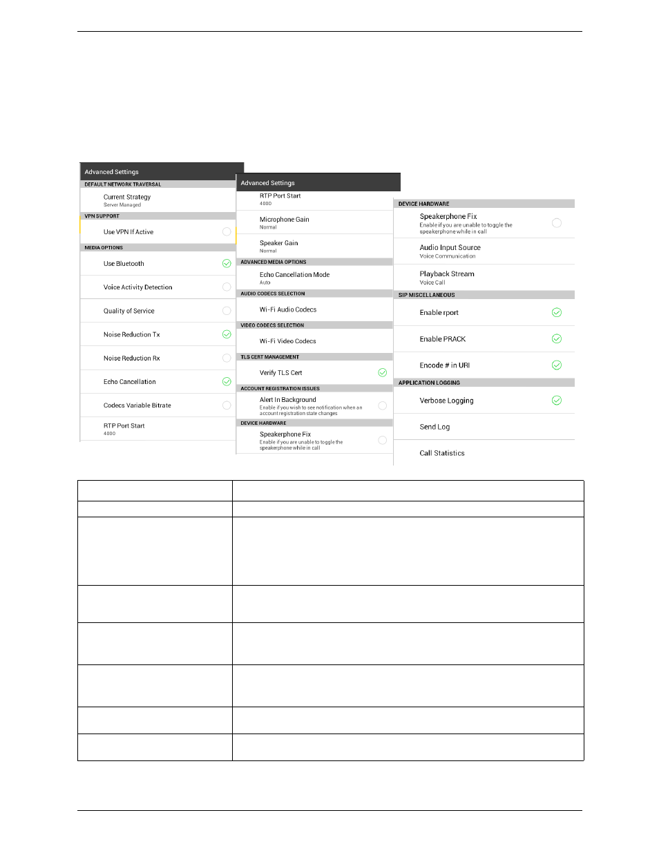 3 advanced settings, Advanced settings | CounterPath Bria Android Tablet Edition 3.1 User Guide User Manual | Page 62 / 74