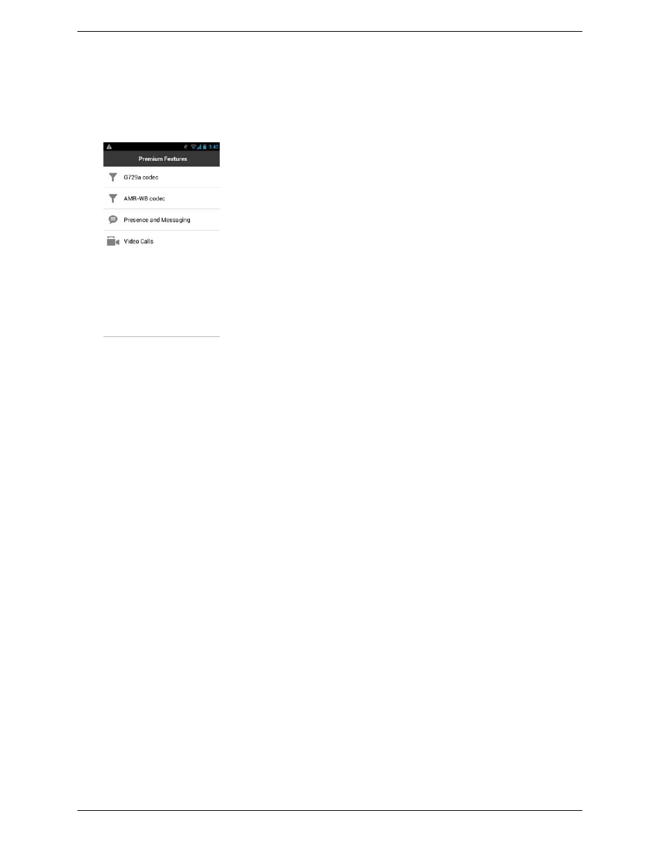 4 premium features, Premium features | CounterPath Bria Android Tablet Edition 3.1 User Guide User Manual | Page 67 / 74