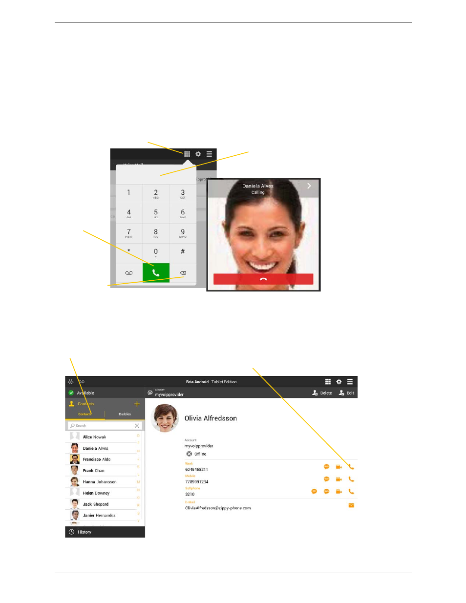 2 placing a bria call, Placing a bria call | CounterPath Bria Android Tablet Edition 3.0 User Guide User Manual | Page 18 / 70