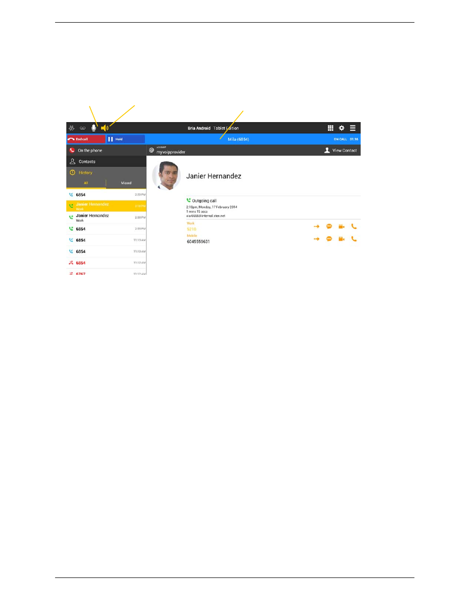 Call in background (minimized) | CounterPath Bria Android Tablet Edition 3.0 User Guide User Manual | Page 22 / 70