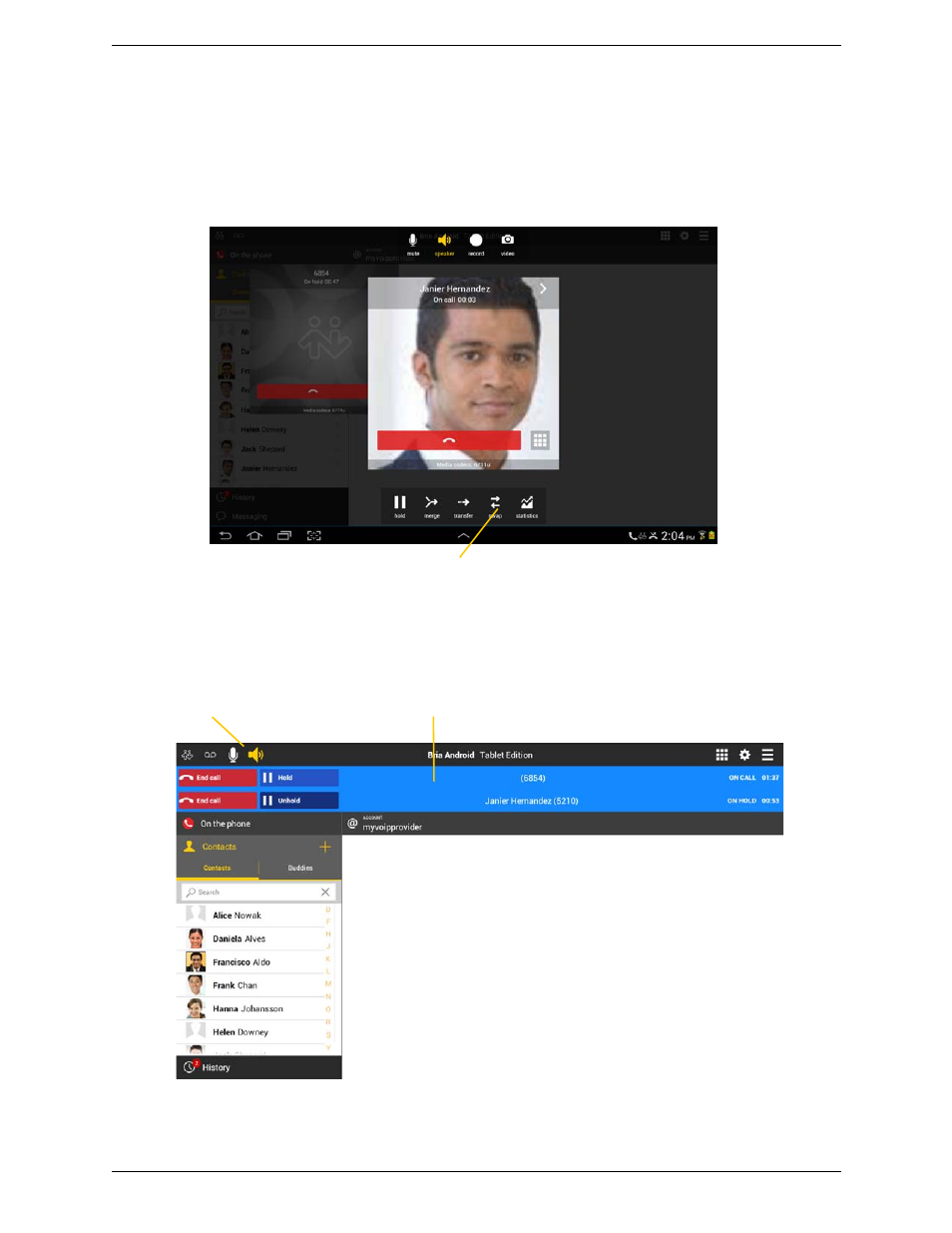 7 handling two established calls, Handling two established calls | CounterPath Bria Android Tablet Edition 3.0 User Guide User Manual | Page 26 / 70