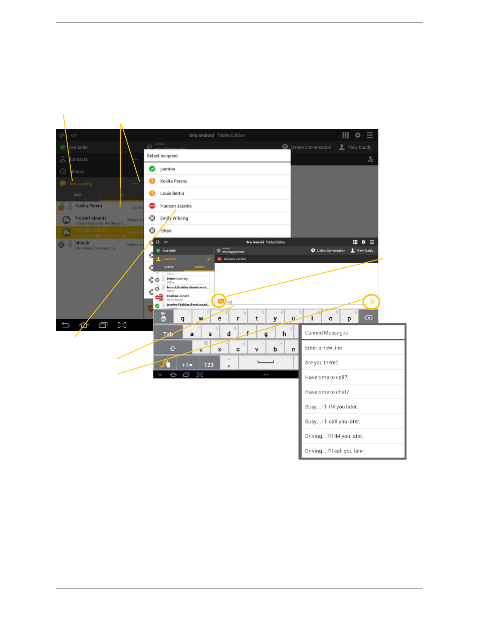 1 sending an im, Sending an im | CounterPath Bria Android Tablet Edition 3.0 User Guide User Manual | Page 36 / 70