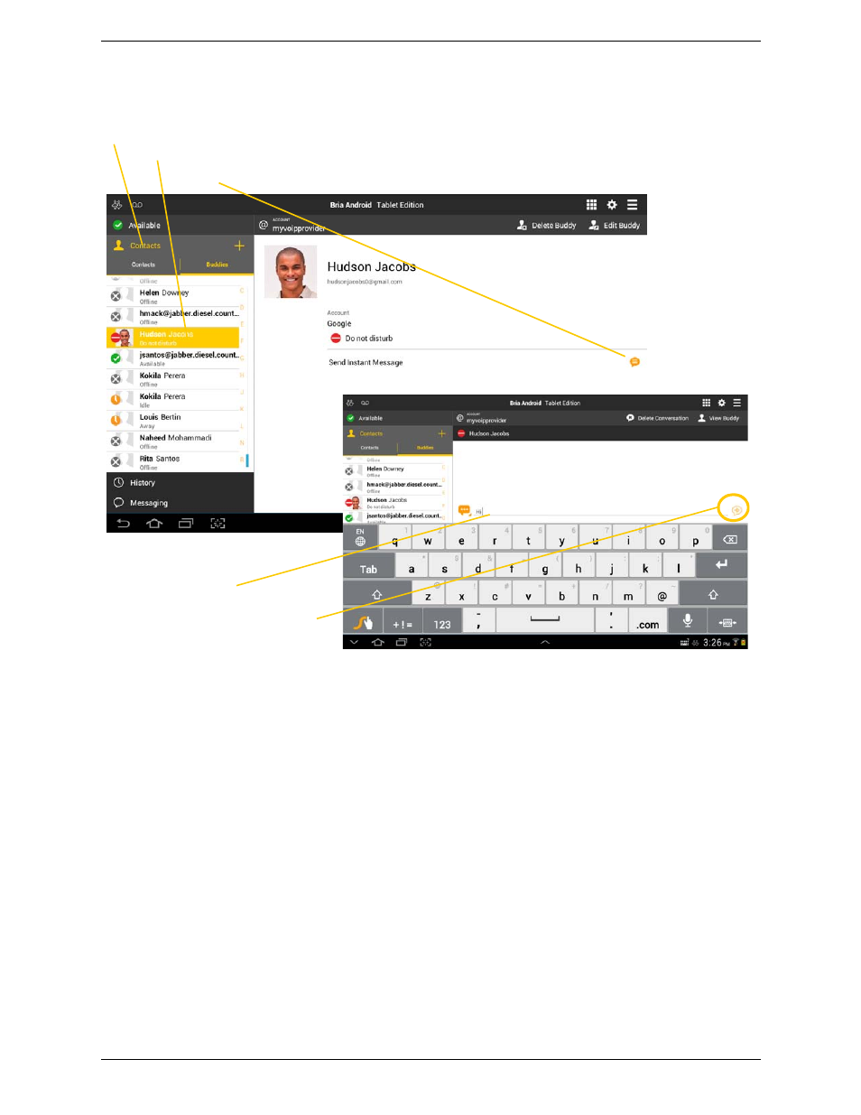 By selecting a contact | CounterPath Bria Android Tablet Edition 3.0 User Guide User Manual | Page 37 / 70