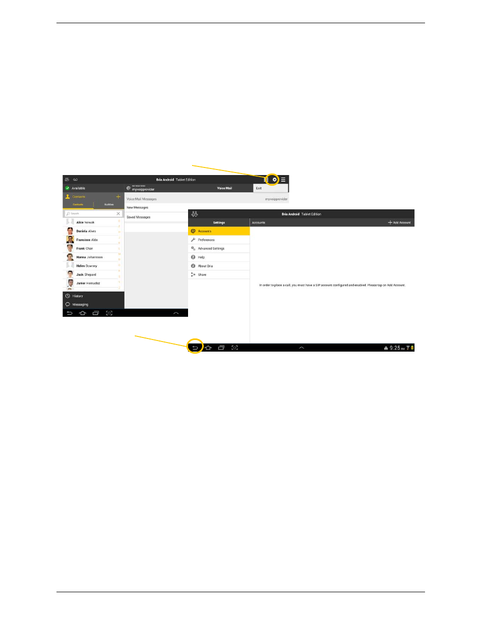 5 settings, Settings, 5settings | CounterPath Bria Android Tablet Edition 3.0 User Guide User Manual | Page 49 / 70