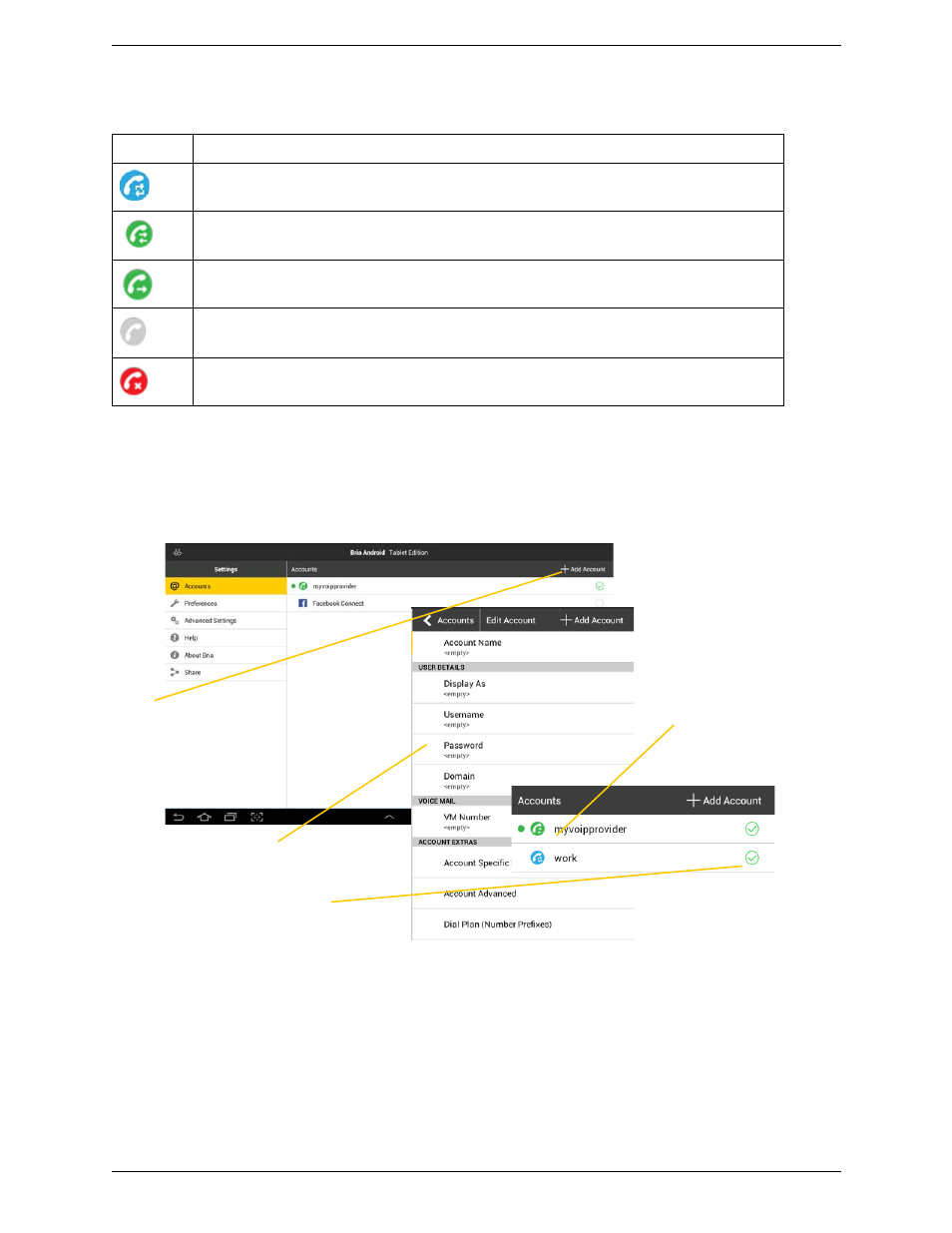 Setting up multiple accounts | CounterPath Bria Android Tablet Edition 3.0 User Guide User Manual | Page 9 / 70
