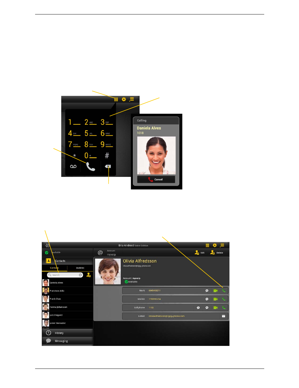 2 placing a bria call, Placing a bria call | CounterPath Bria Android Tablet Edition 2.3 User Guide User Manual | Page 16 / 60
