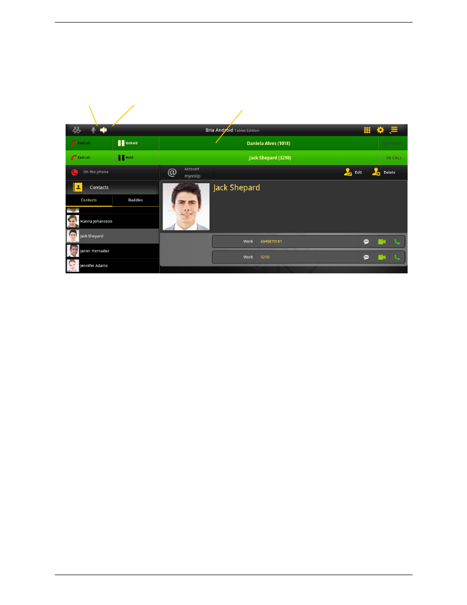 Call in background (minimized) | CounterPath Bria Android Tablet Edition 2.3 User Guide User Manual | Page 20 / 60