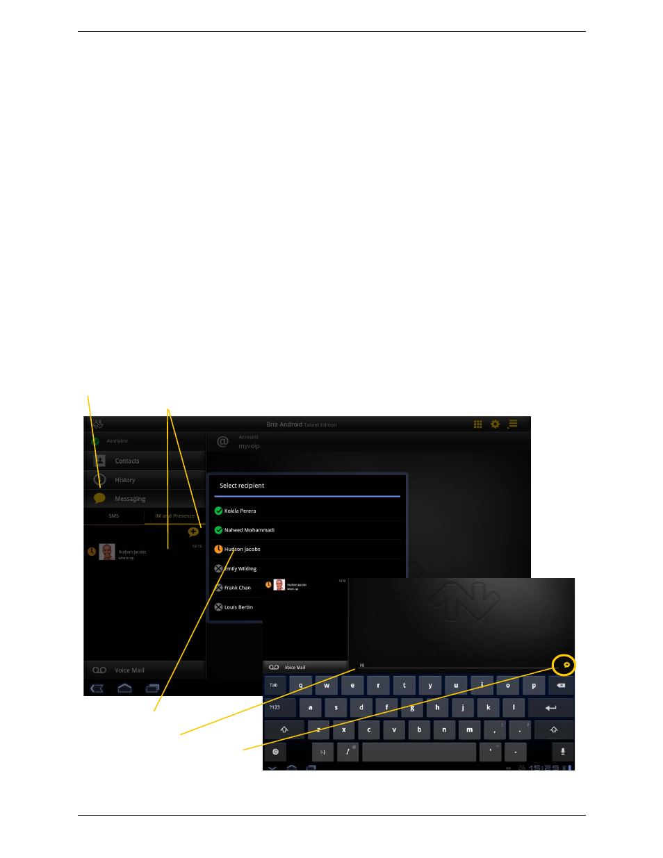 4 presence and instant messaging, 1 sending an im, Presence and instant messaging | Sending an im, 4presence and instant messaging | CounterPath Bria Android Tablet Edition 2.3 User Guide User Manual | Page 33 / 60