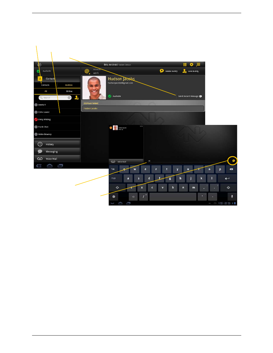 By selecting a contact | CounterPath Bria Android Tablet Edition 2.3 User Guide User Manual | Page 34 / 60