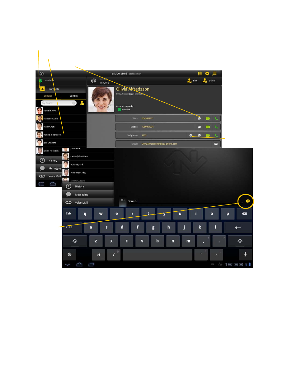 By selecting a contact | CounterPath Bria Android Tablet Edition 2.3 User Guide User Manual | Page 36 / 60