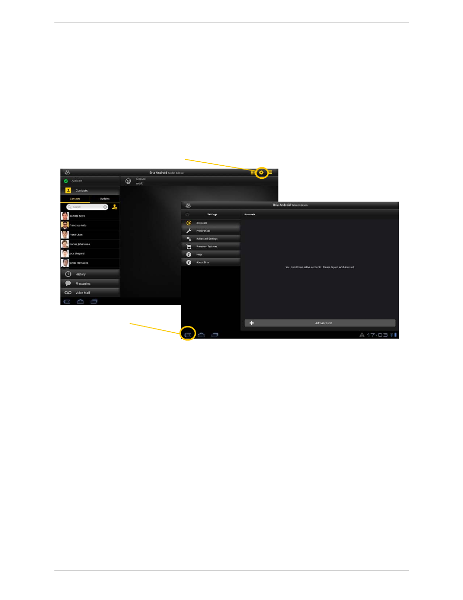 5 settings, Settings, 5settings | CounterPath Bria Android Tablet Edition 2.3 User Guide User Manual | Page 43 / 60