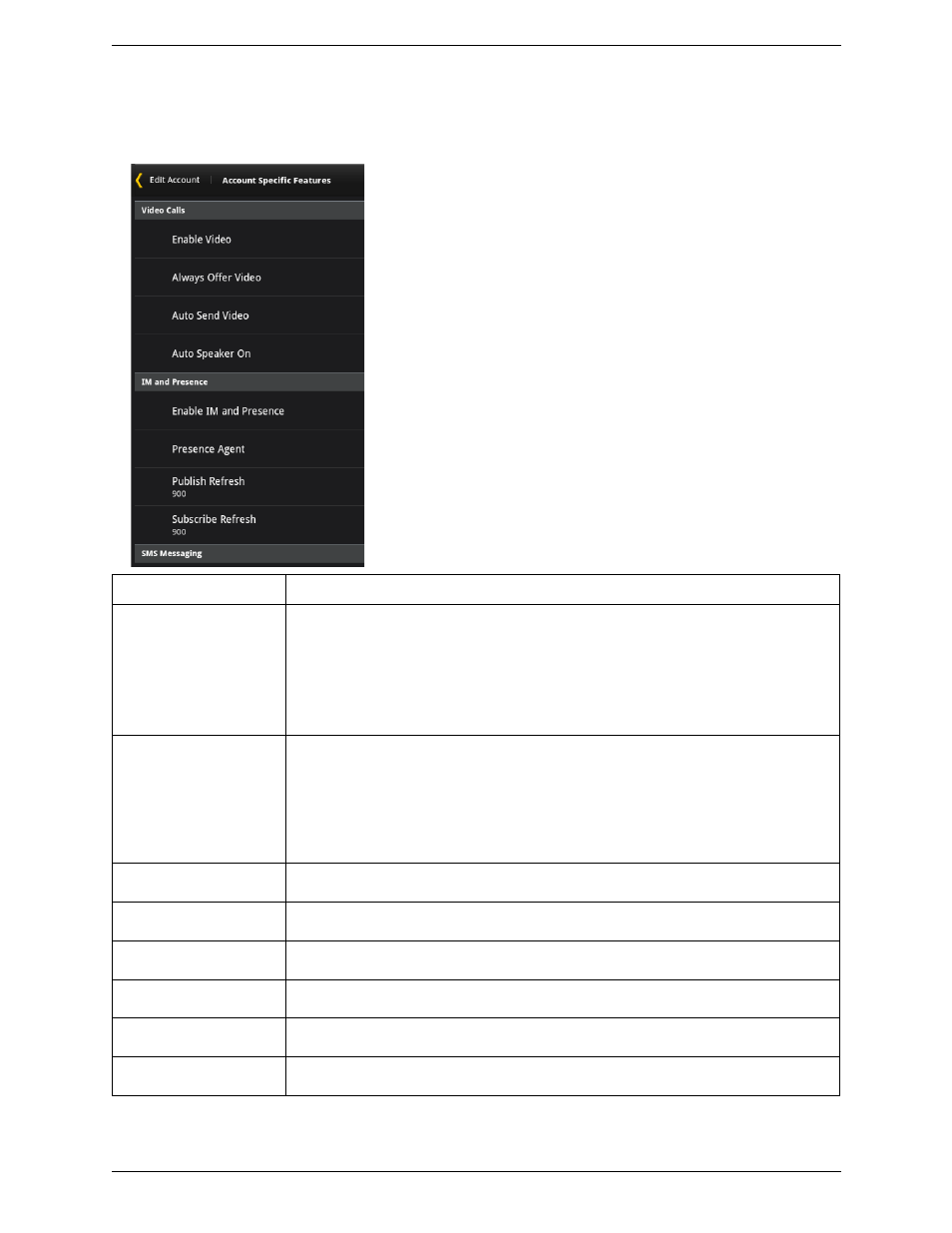 Account specific features (sip) | CounterPath Bria Android Tablet Edition 2.3 User Guide User Manual | Page 45 / 60