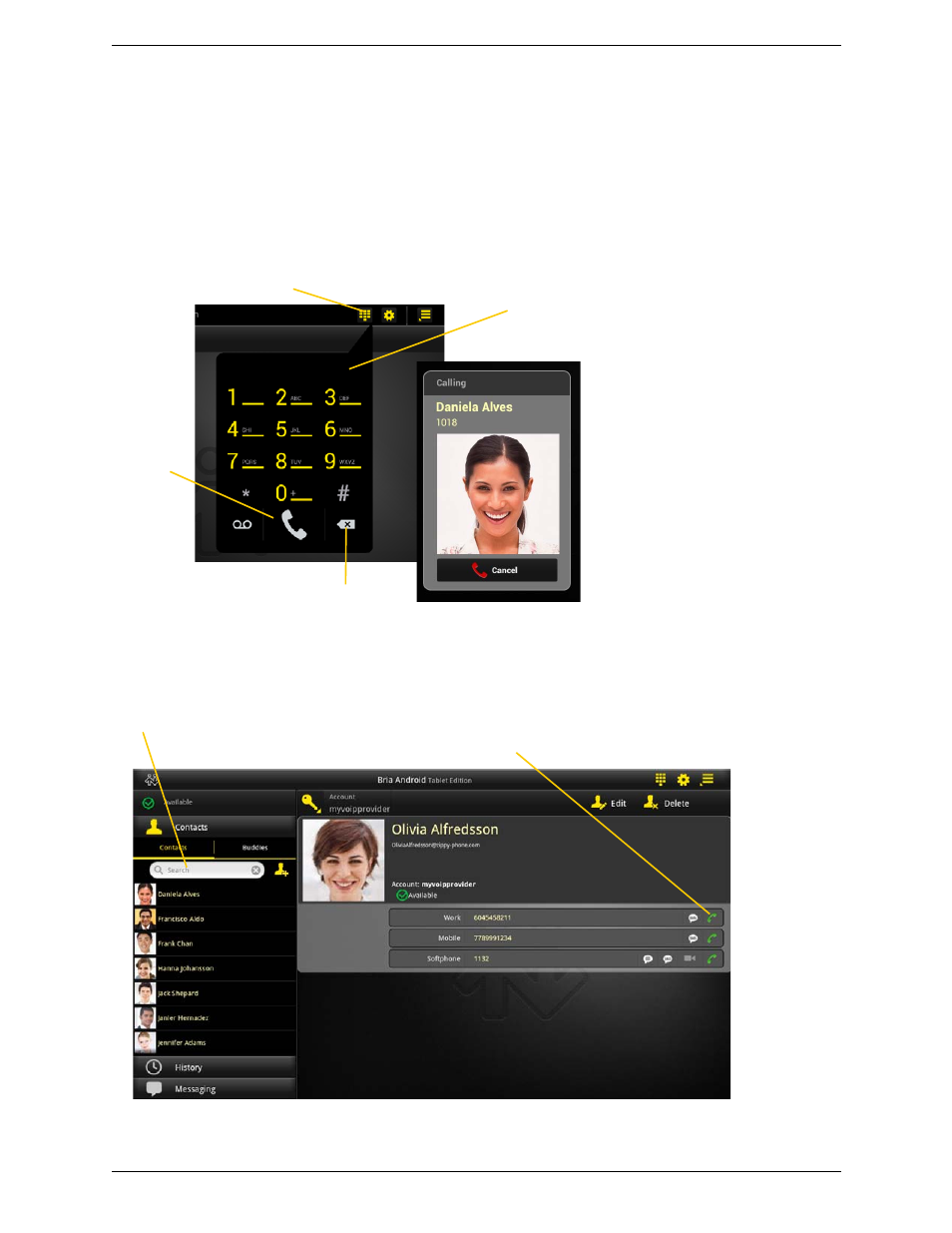 2 placing a bria call, Placing a bria call | CounterPath Bria Android Tablet Edition 2.0 User Guide User Manual | Page 16 / 60